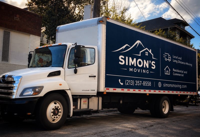 Simon's Moving Hino truck with navy company branding