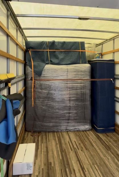 Large furniture secured for transportation
